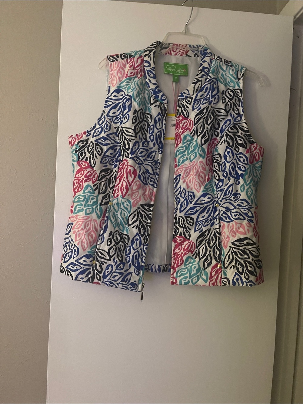 NWT Pappagallo Sleeveless Printed Zip-Front Vest - Multicolor-Size M